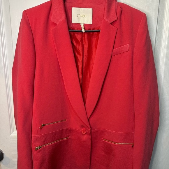 MAJE Paris Pink Zip Pocket Blazer With Gold Accents Size 38 (US 6) - Picture 2 of 8